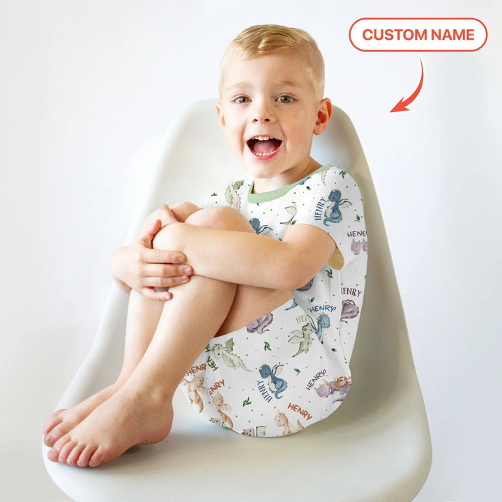 Sweet Baby Dragons Custom Name Two Piece Short Sleeve Shorts Pajama Set - Zumbamboo