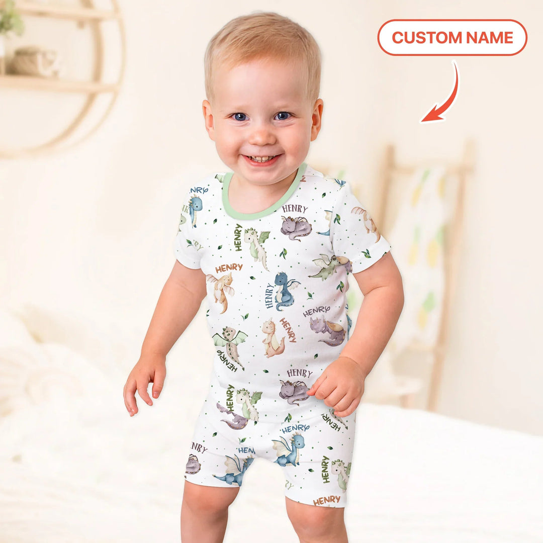 Sweet Baby Dragons Custom Name Two Piece Short Sleeve Shorts Pajama Set - Zumbamboo