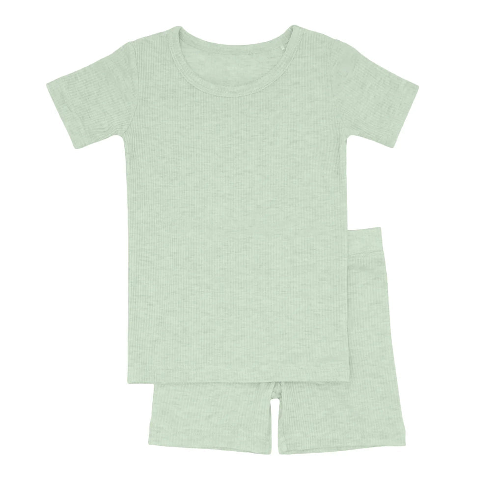 Sweet Sage Ribbed Two Piece Short Sleeve Shorts Pajama Set - Zumbamboo