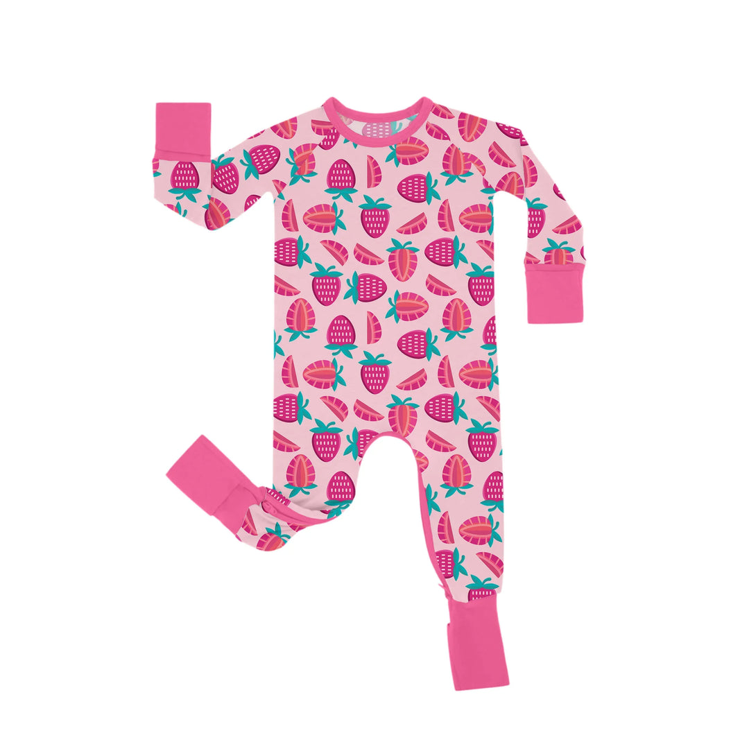 Sweet Strawberries Crescent Zippered Romper , Sweet Strawberries Crescent Zippered Romper - Newborn