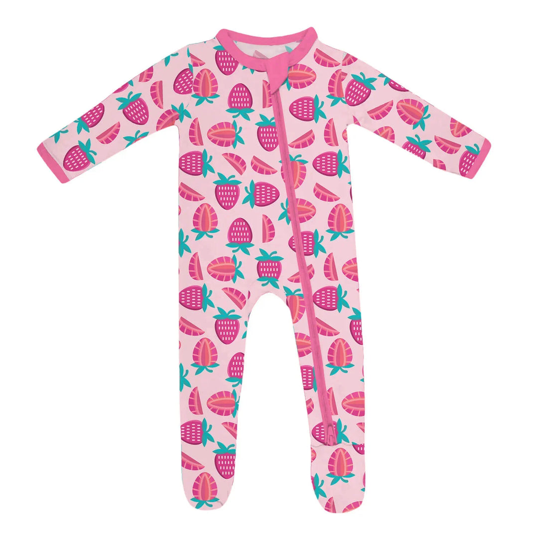 Sweet Strawberries Zippered Footie Romper , Sweet Strawberries Zippered Footie Romper - Newborn