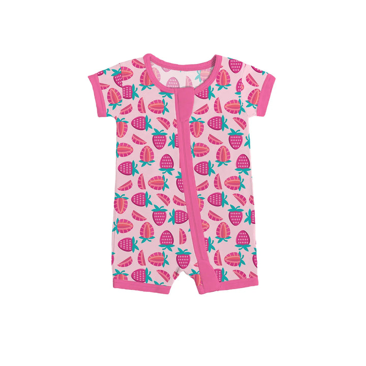 Sweet Strawberries Shorty Zippered Romper , Sweet Strawberries Shorty Zippered Romper - 0-3M