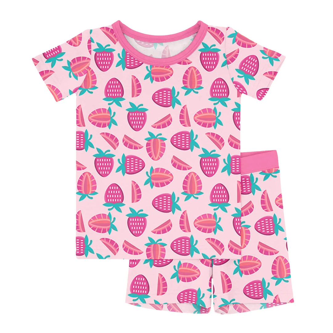 Sweet Strawberries Two Piece Short Sleeve Shorts Pajama Set , Sweet Strawberries Two Piece Short Sleeve Shorts Pajama Set - 12-18M
