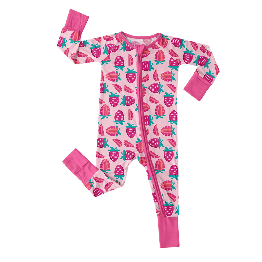 Sweet Strawberries Convertible Zippered Romper , Sweet Strawberries Convertible Zippered Romper - 0-3M