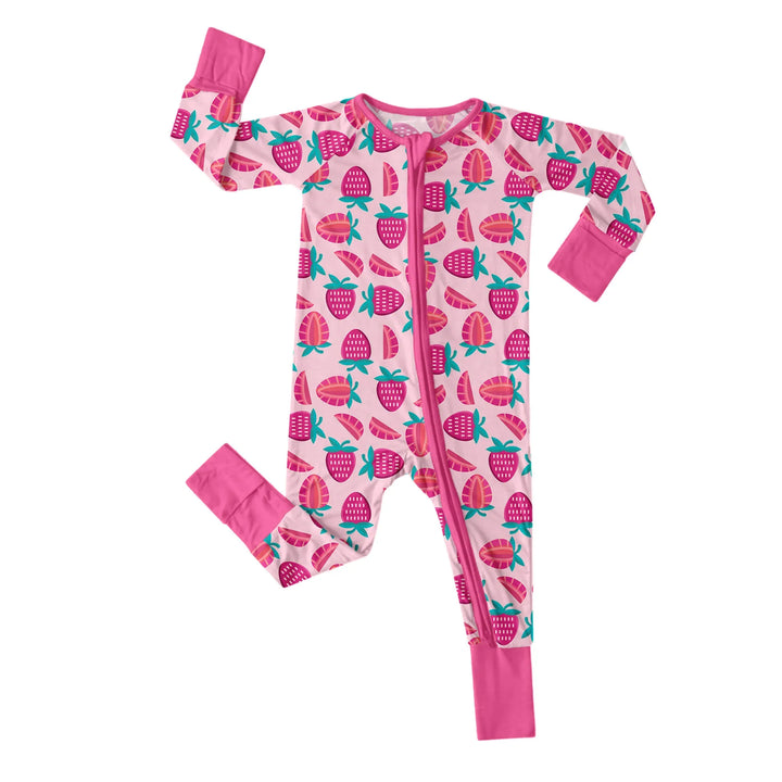 Sweet Strawberries Convertible Zippered Romper , Sweet Strawberries Convertible Zippered Romper - 0-3M
