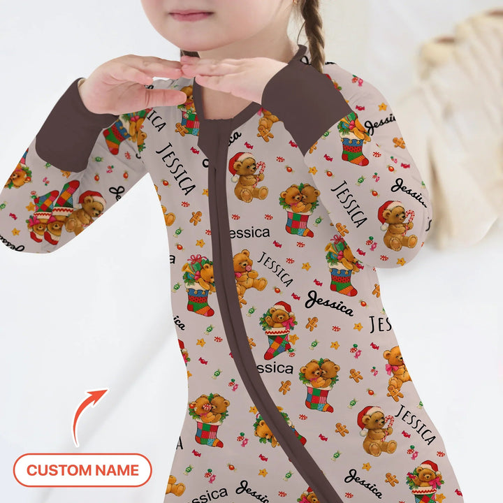 Teddy Bear Merry Christmas Custom Name Convertible Zippy - Zumbamboo