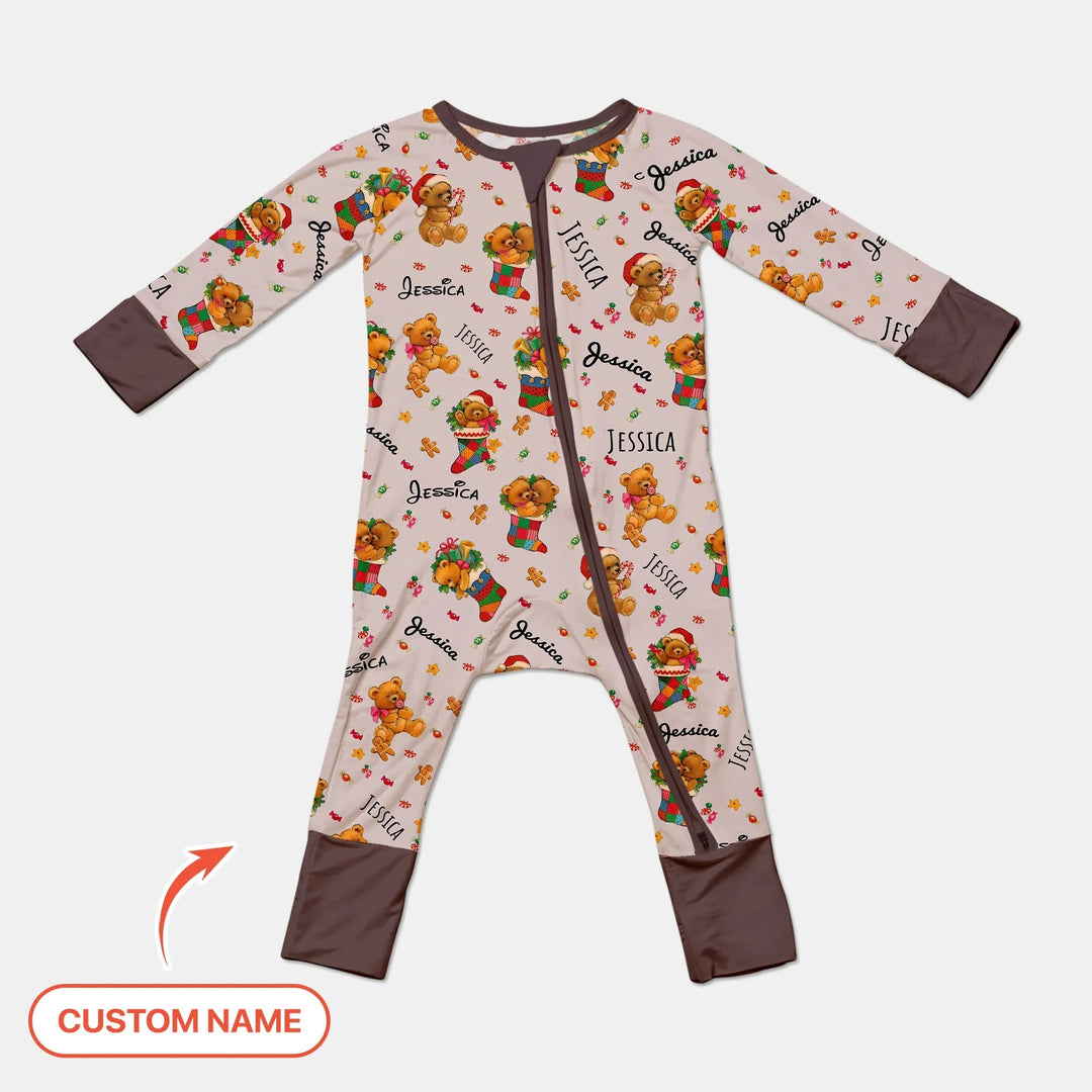 Teddy Bear Merry Christmas Custom Name Convertible Zippy - Zumbamboo