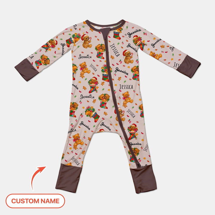 Teddy Bear Merry Christmas Custom Name Convertible Zippy - Zumbamboo