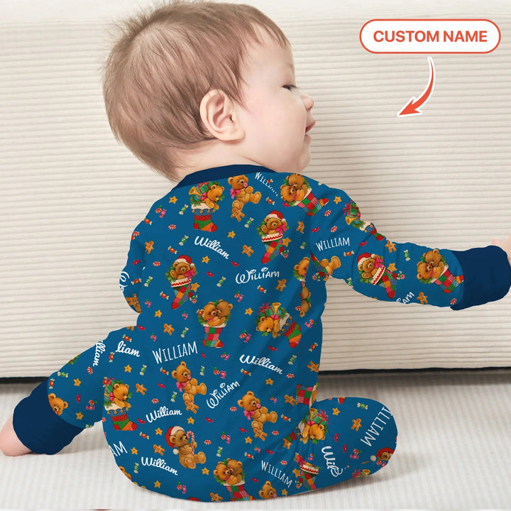 Teddy Bear Merry Christmas Custom Name Convertible Zippy - Zumbamboo