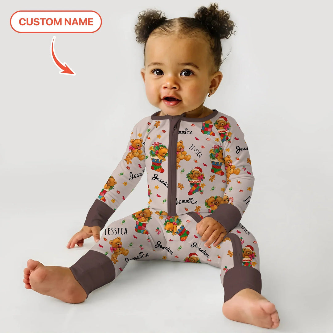 Teddy Bear Merry Christmas Custom Name Convertible Zippy - Zumbamboo