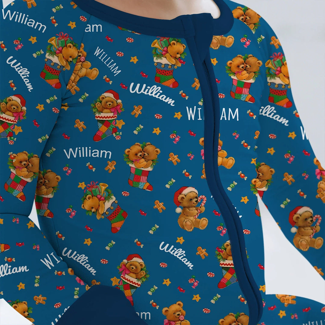 Teddy Bear Merry Christmas Custom Name Convertible Zippy - Zumbamboo