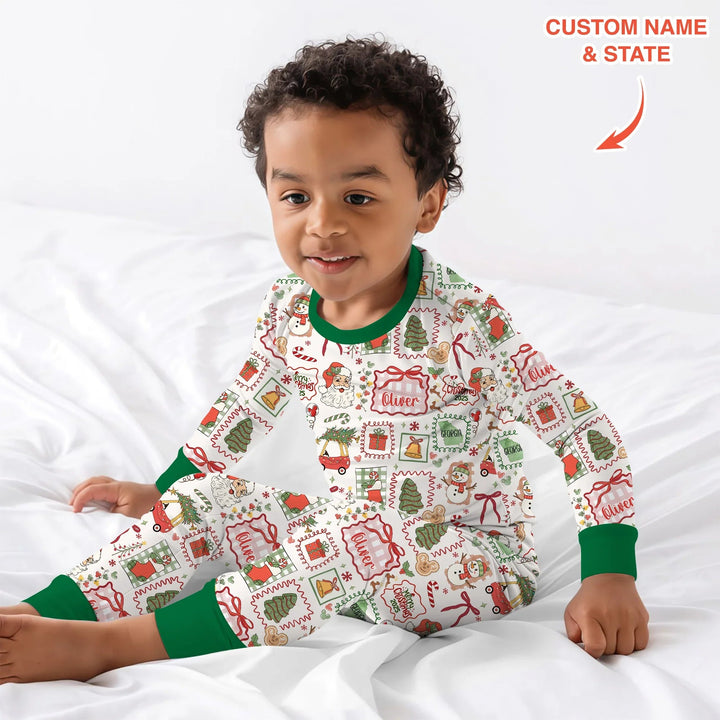 The Little Retro Dreamer Merry Christmas 2025 Two Piece Long Sleeve Pajama Set - Zumbamboo