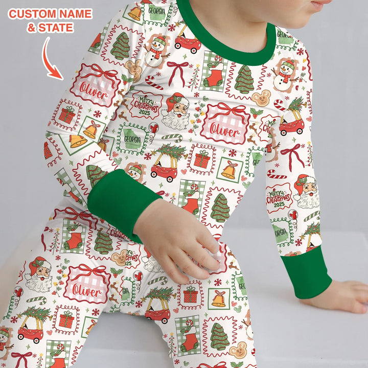 The Little Retro Dreamer Merry Christmas 2025 Two Piece Long Sleeve Pajama Set - Zumbamboo