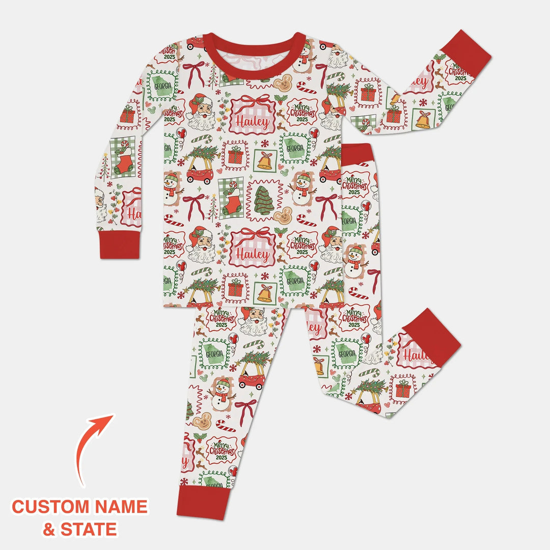 The Little Retro Dreamer Merry Christmas 2025 Two Piece Long Sleeve Pajama Set - Zumbamboo