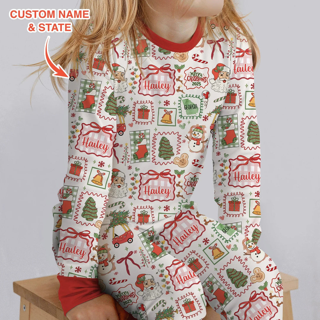 The Little Retro Dreamer Merry Christmas 2025 Two Piece Long Sleeve Pajama Set - Zumbamboo