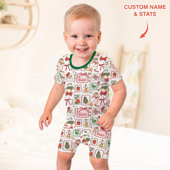 The Little Retro Dreamer Merry Christmas 2025 Two Piece Short Sleeve Shorts Pajama Set - Zumbamboo