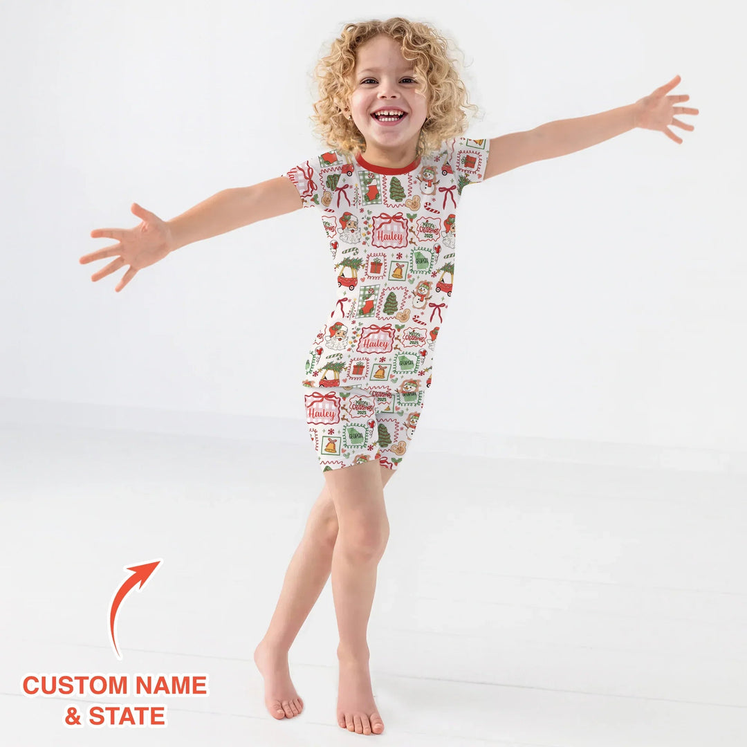The Little Retro Dreamer Merry Christmas 2025 Two Piece Short Sleeve Shorts Pajama Set - Zumbamboo