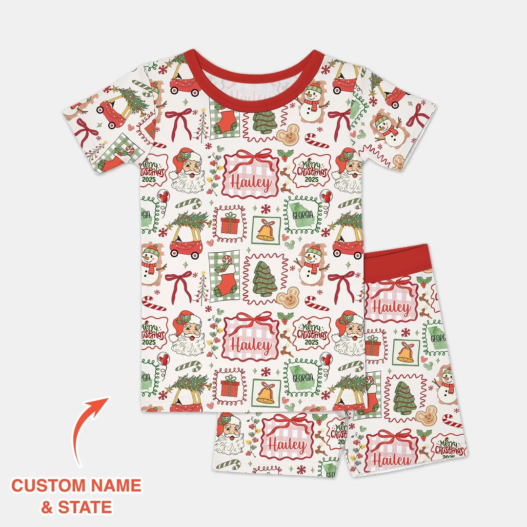 The Little Retro Dreamer Merry Christmas 2025 Two Piece Short Sleeve Shorts Pajama Set - Zumbamboo