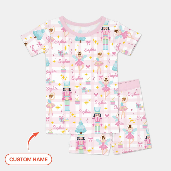 The Nutcracker Dreams Custom Name Two Piece Short Sleeve Shorts Pajama Set - Zumbamboo