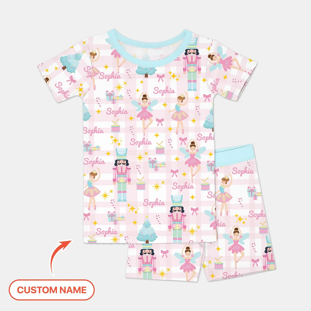 The Nutcracker Dreams Custom Name Two Piece Short Sleeve Shorts Pajama Set - Zumbamboo
