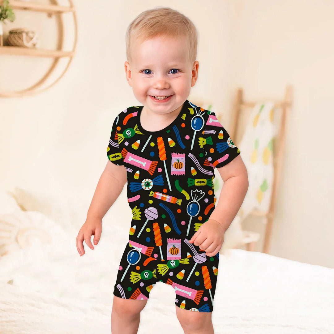 Trick or Treats Two Piece Short Sleeve Shorts Pajama Set - Zumbamboo