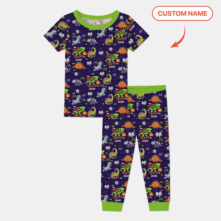 Trick Rawr Treat Custom Name Two Piece Short Sleeve Pajama Set - Zumbamboo