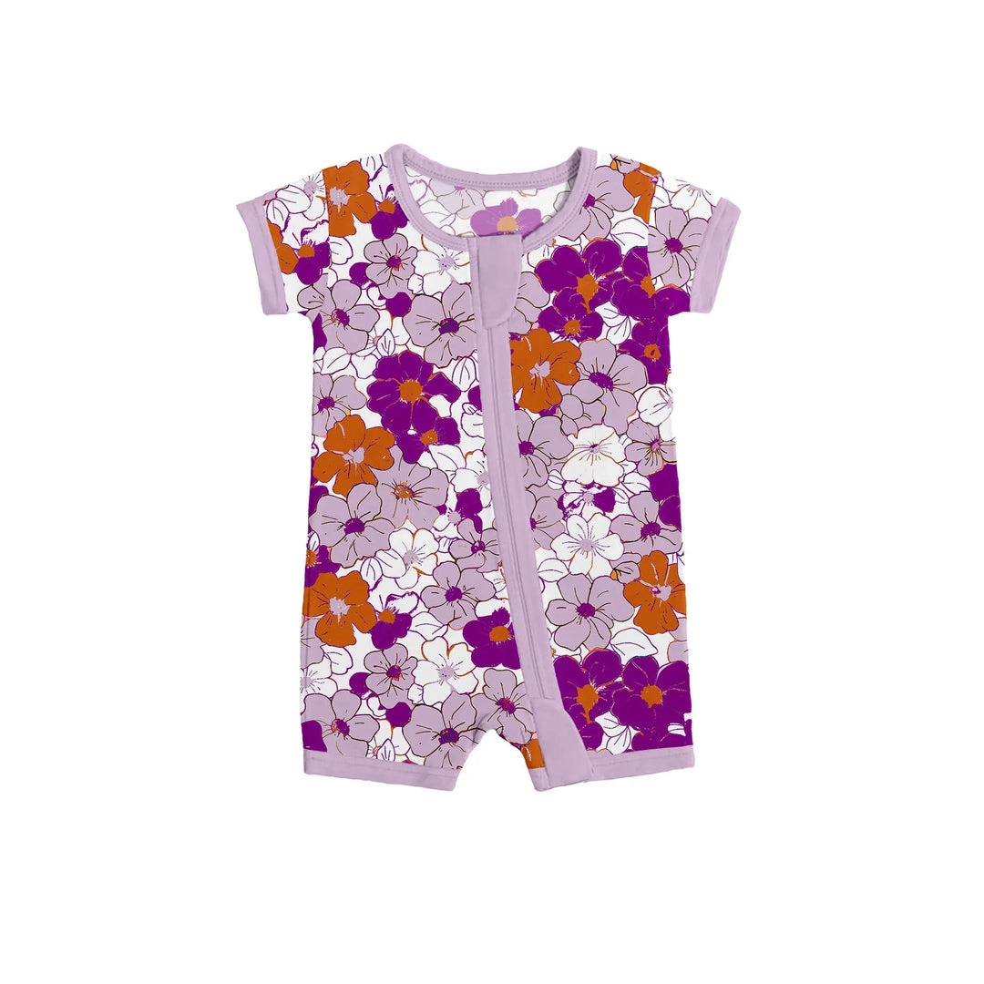 Tropical Floral Shorty Zippered Romper , Tropical Floral Shorty Zippered Romper - 0-3M
