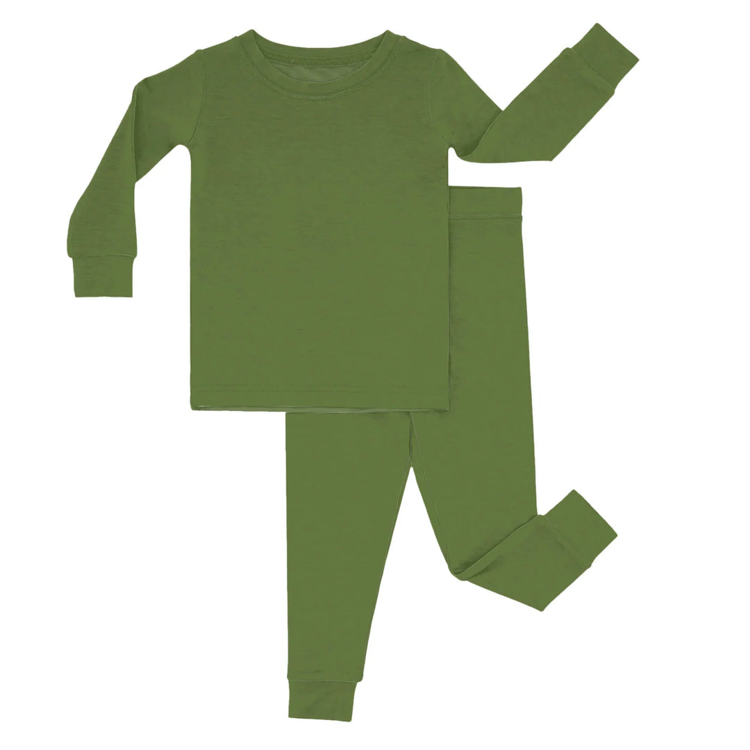 Two Piece Pajama Set In Dark Olive Green - Zumbamboo