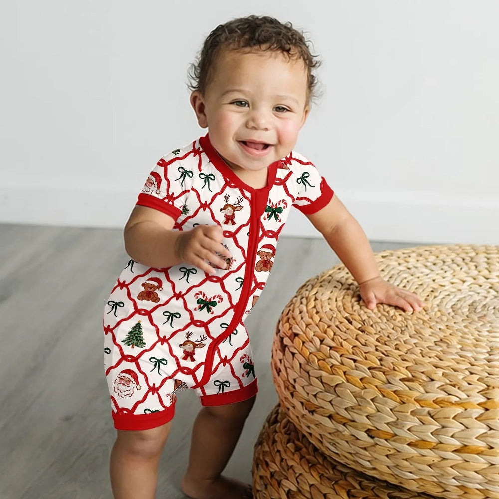 Vintage Christmas Shorty Zippered Romper - Zumbamboo