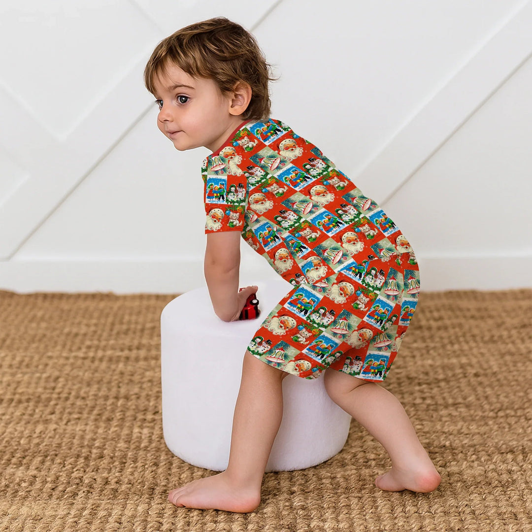 Vintage Holiday Joy Two Piece Short Sleeve Shorts Pajama Set - Zumbamboo