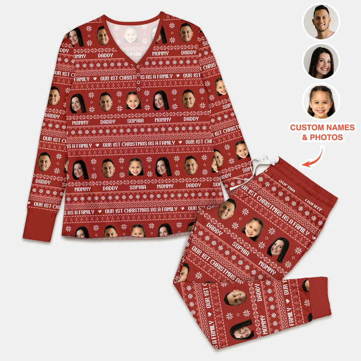 Custom Photo Our 1st Christmas as a Family Women Pajama Set , Custom Photo Our 1st Christmas as a Family Women Pajama Set - Only Shirt / S