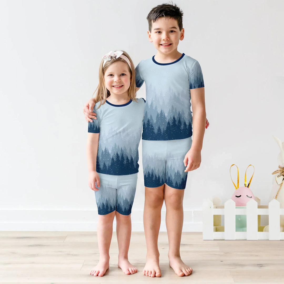 Winter Forest Two Piece Short Sleeve Shorts Pajama Set - Zumbamboo