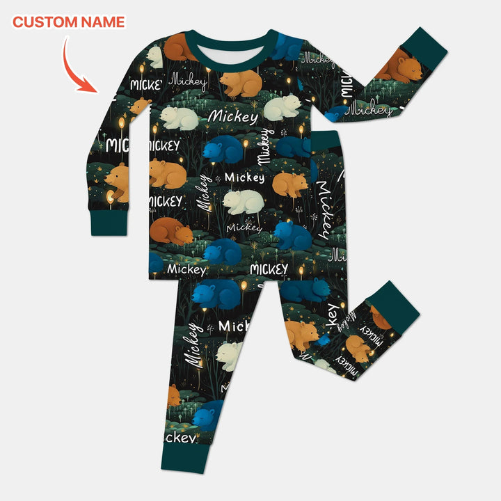 Woodland Whimsy Custom Name Two Piece Long Sleeve Pajama Set - Zumbamboo