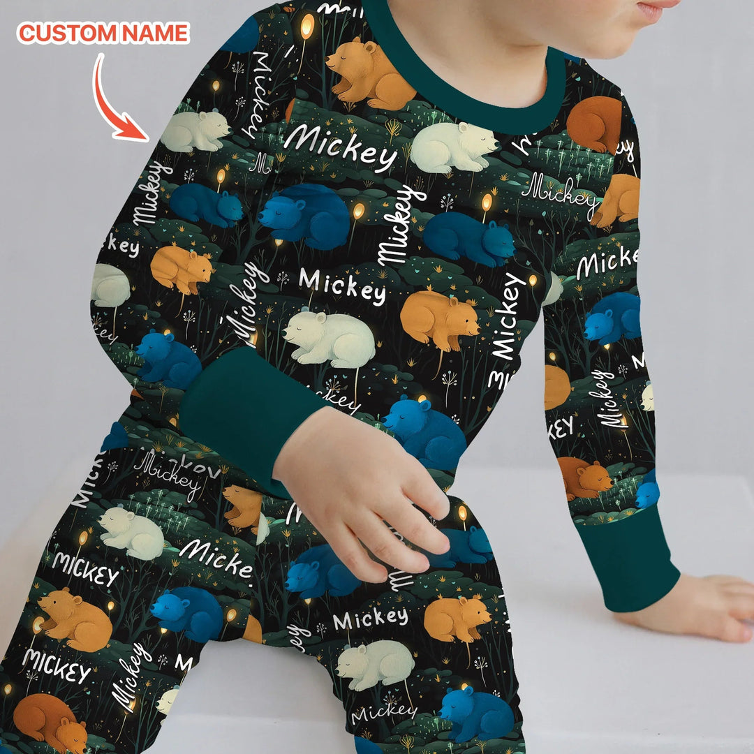 Woodland Whimsy Custom Name Two Piece Long Sleeve Pajama Set - Zumbamboo