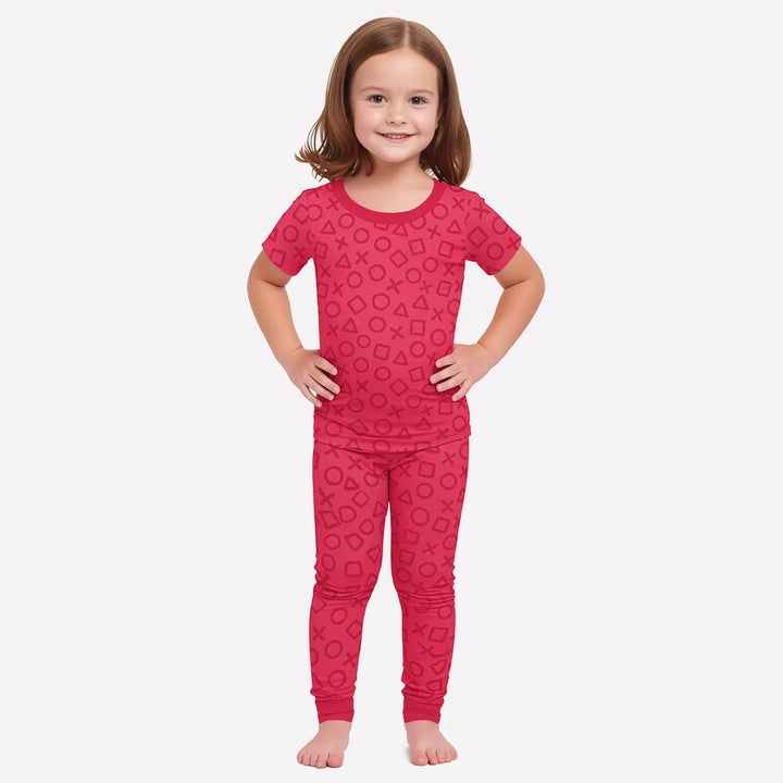 XOXO Shapes Two Piece Short Sleeve Pajama Set Girl Version - Zumbamboo