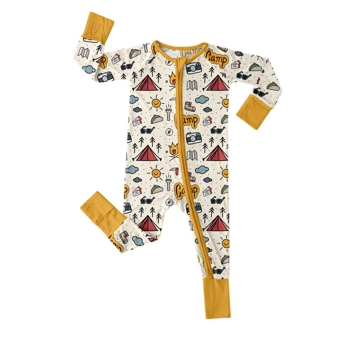 Yellow Camping Convertible Zippered Romper , Yellow Camping Convertible Zippered Romper - Newborn