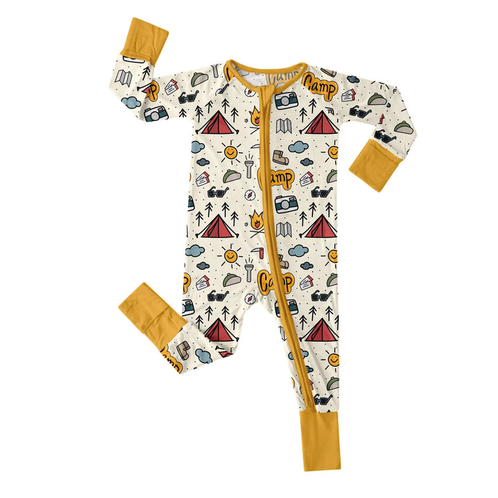 Yellow Camping Convertible Zippered Romper , Yellow Camping Convertible Zippered Romper - Newborn