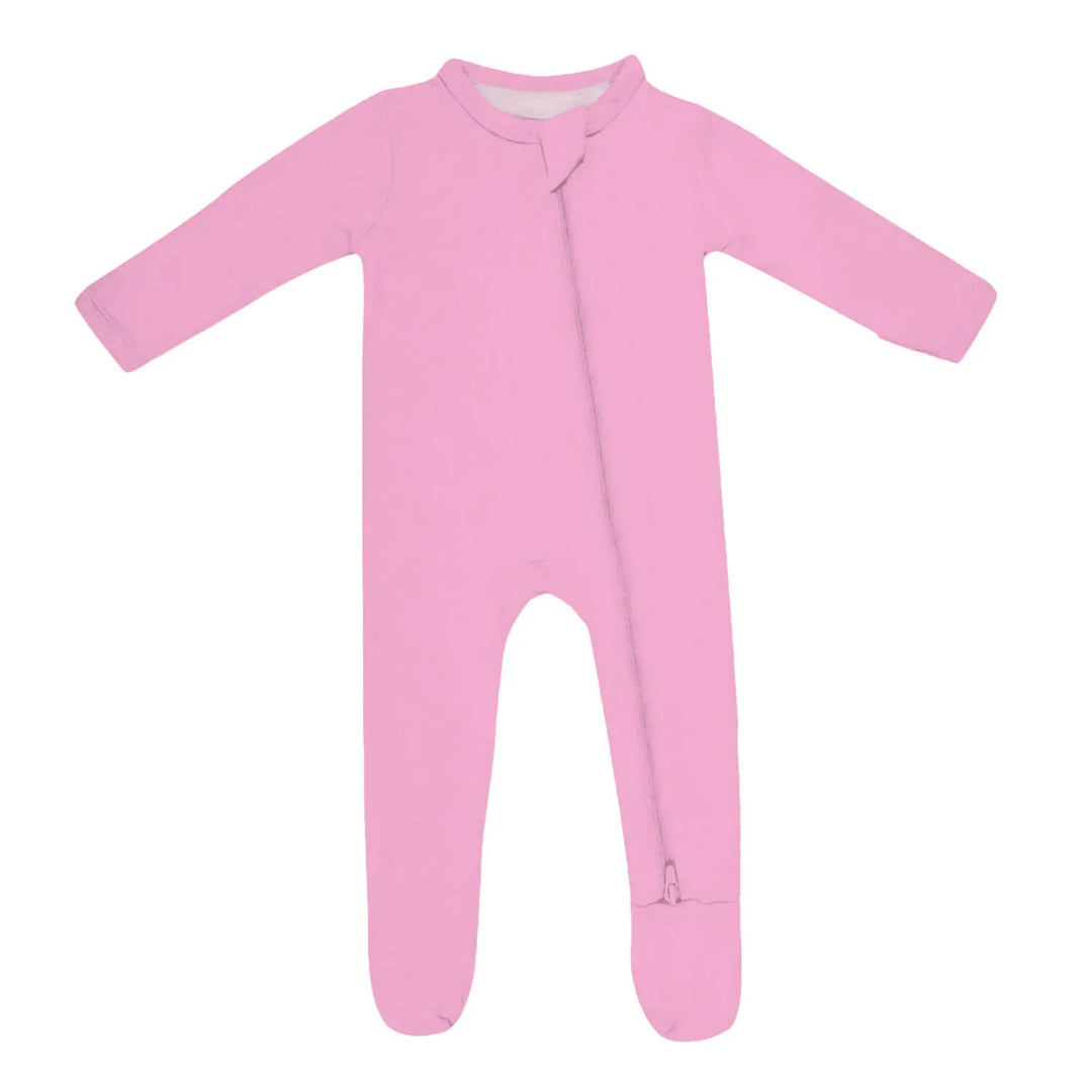 Footie Zippered Romper in Pink , Footie Zippered Romper in Pink - Newborn
