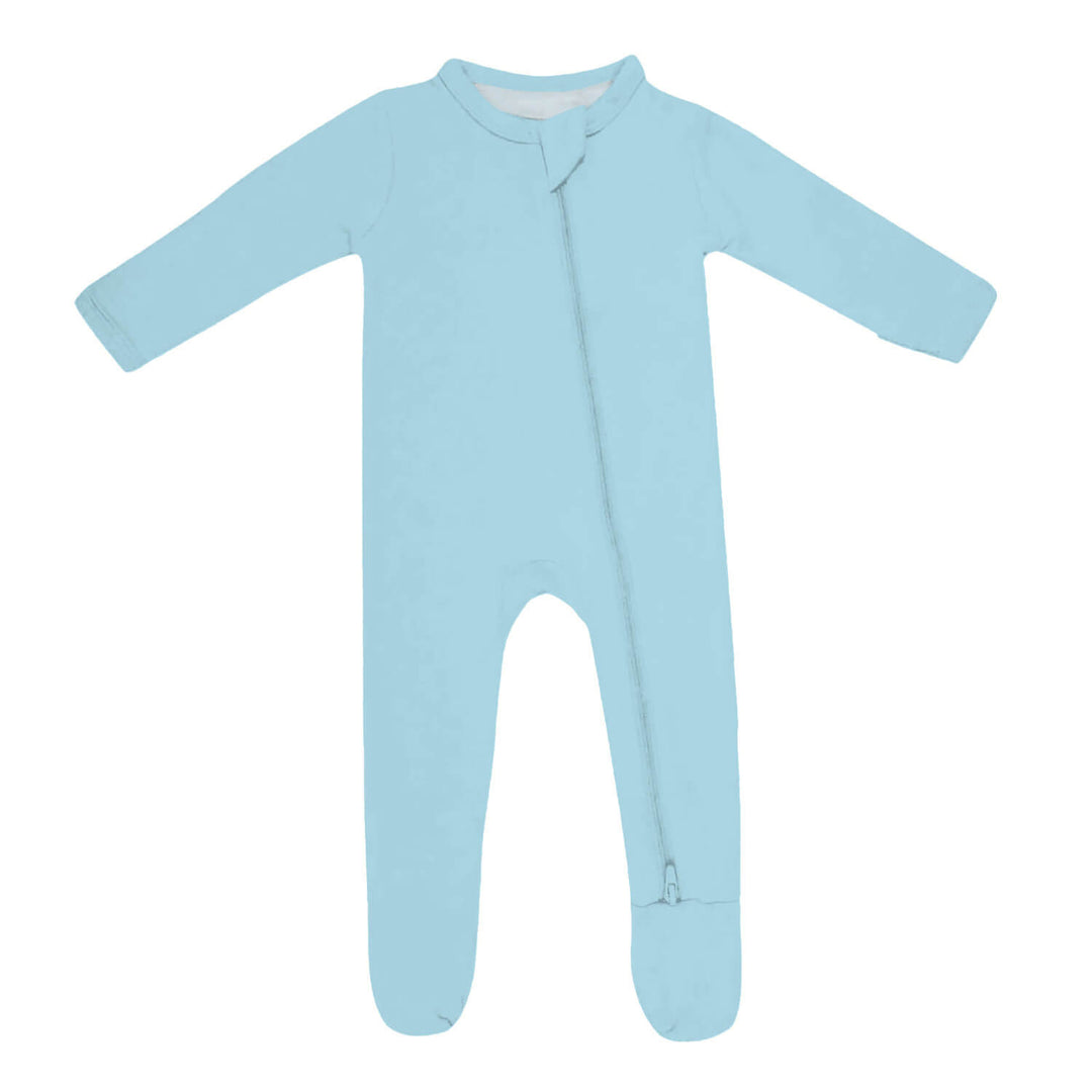 Zippered Footie Romper In Light Blue