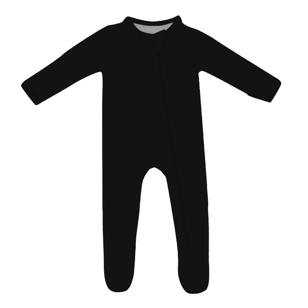 Zippered Footie Romper in Black , Zippered Footie Romper in Black - Newborn