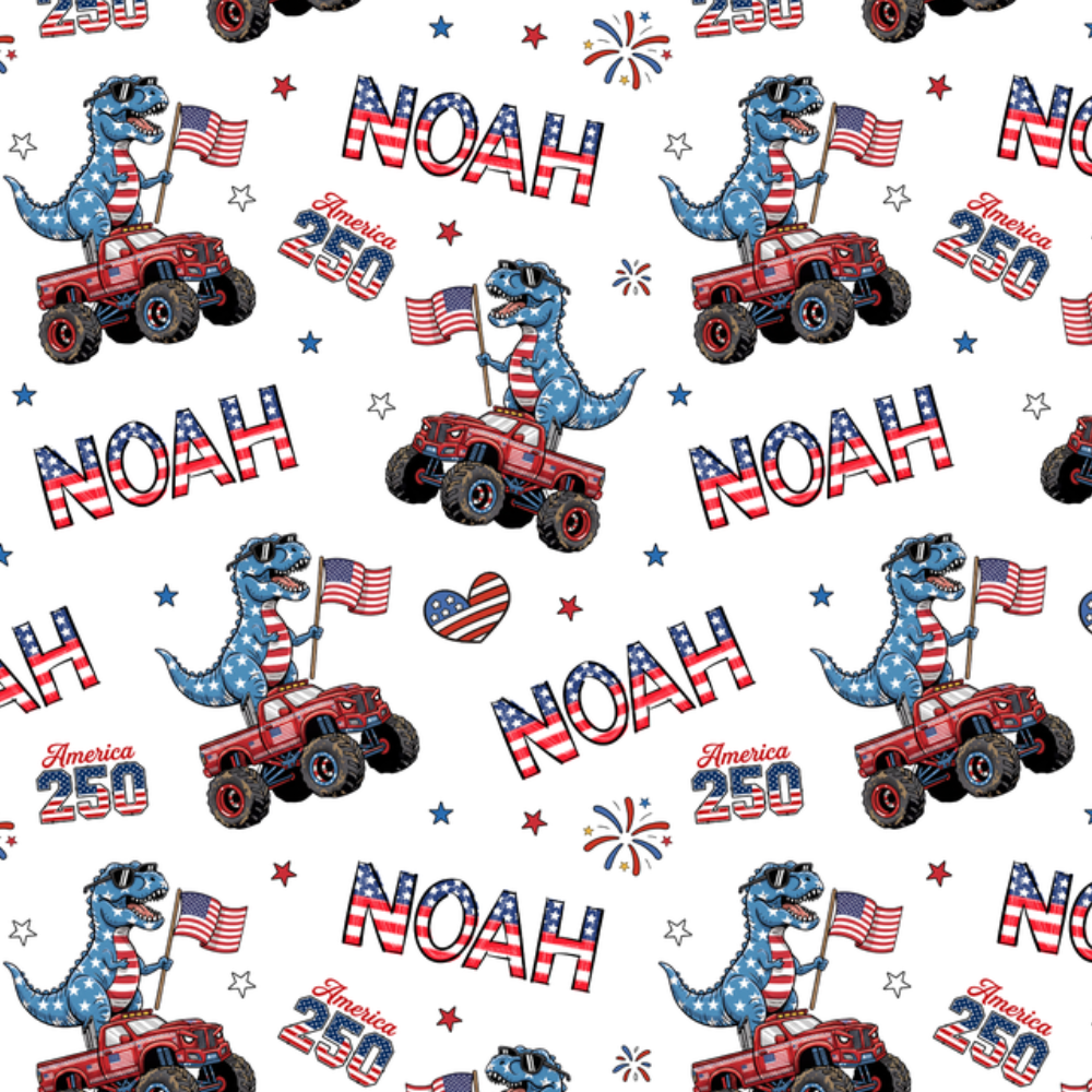 Custom Name American Flag Dinosaur