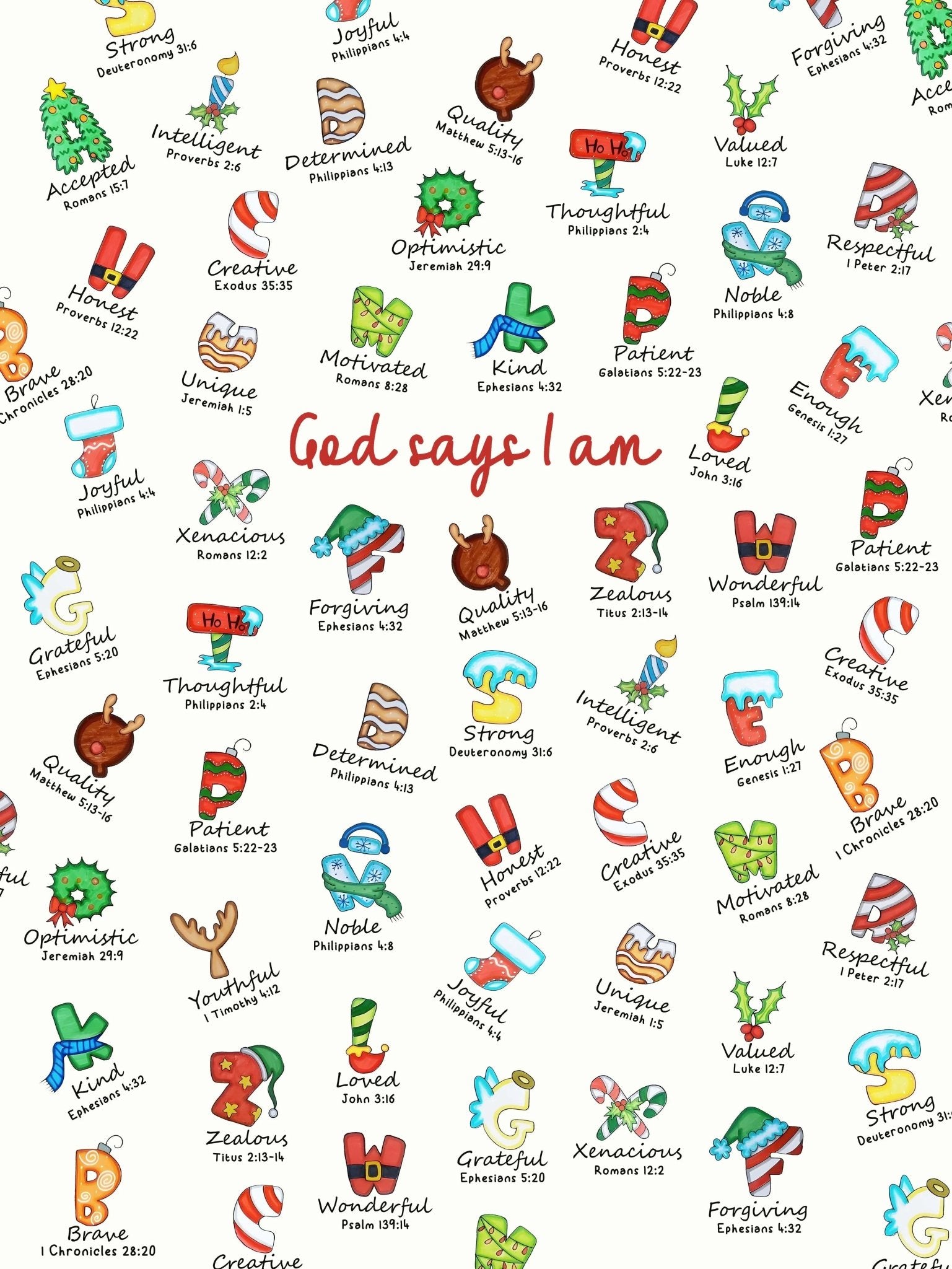 Christmas God Say I Am Alphabet - Zumbamboo