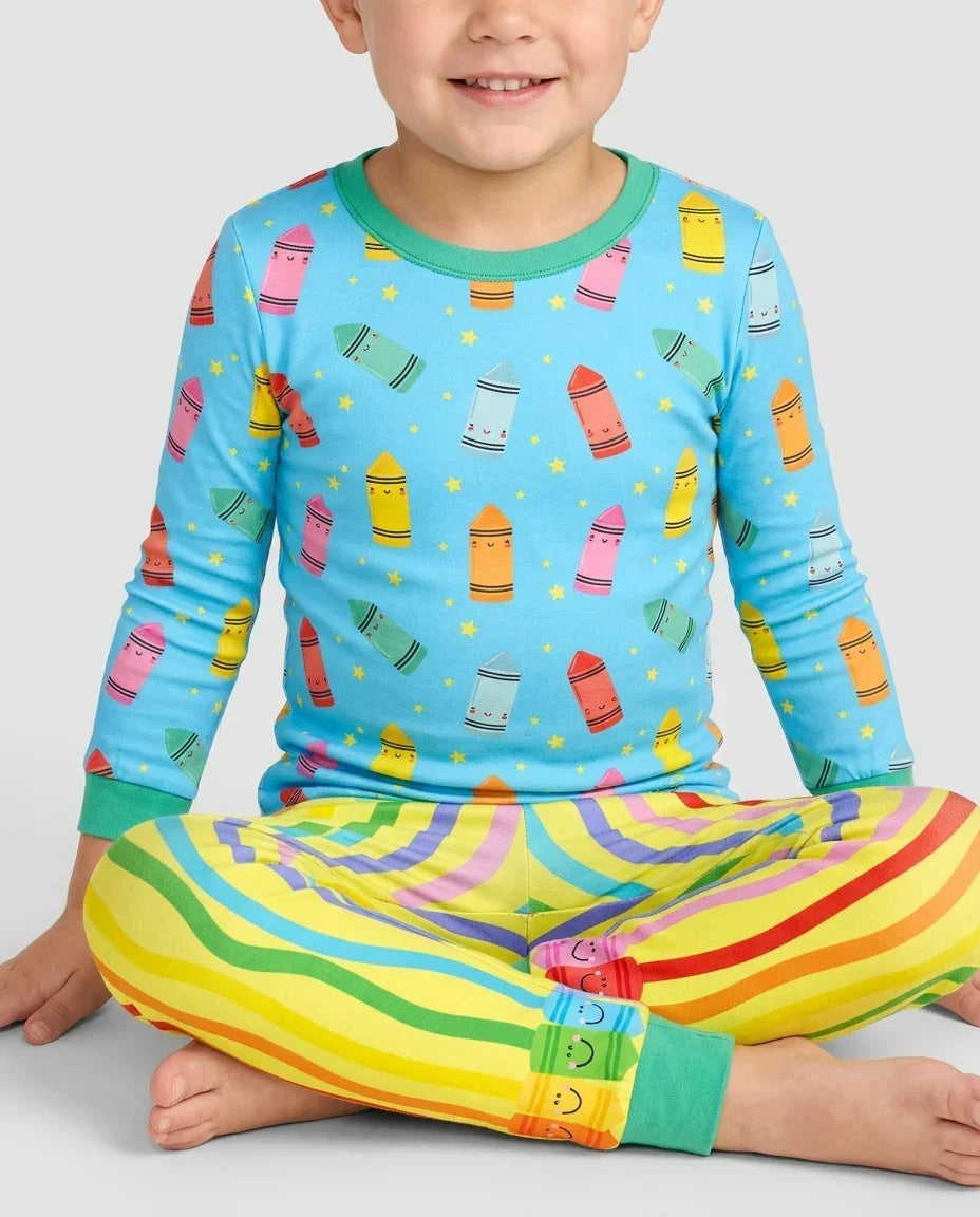 Happy Crayon Friends Bamboo Two Piece Long Sleeve Pajama Set