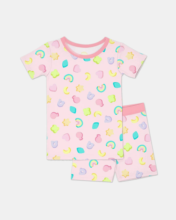 Pastel Lucky Charms Scatter Two Piece Short Sleeve Shorts Pajama Set