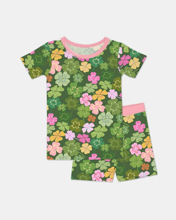 Lucky 4 Leaf Clover Two Piece Short Sleeve Shorts Pajama Set