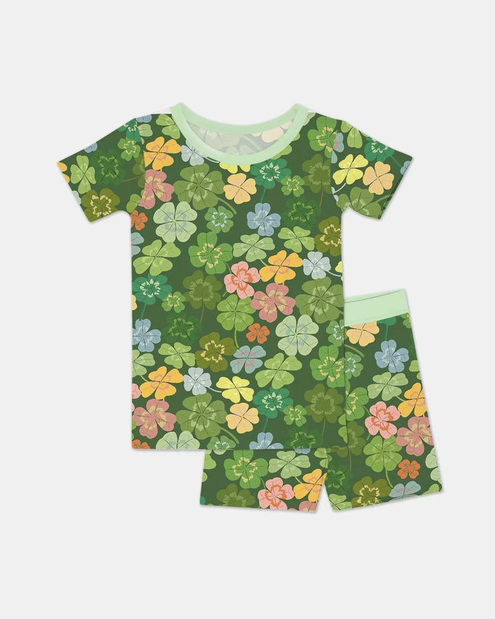 Lucky 4 Leaf Clover Two Piece Short Sleeve Shorts Pajama Set