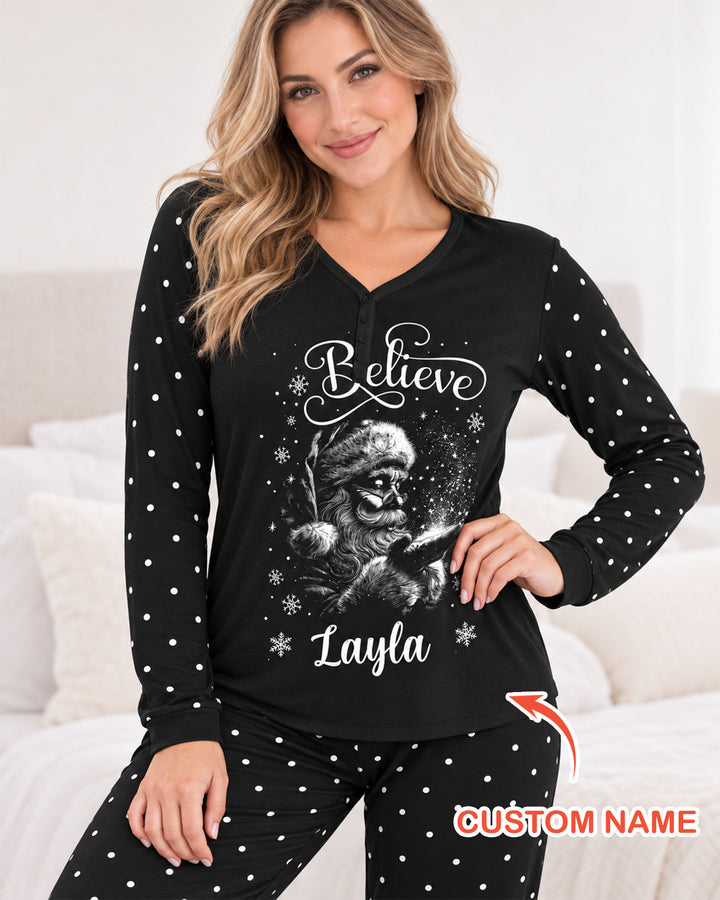 Custom Name Vintage Believe Santa Bamboo Women Pajama Set