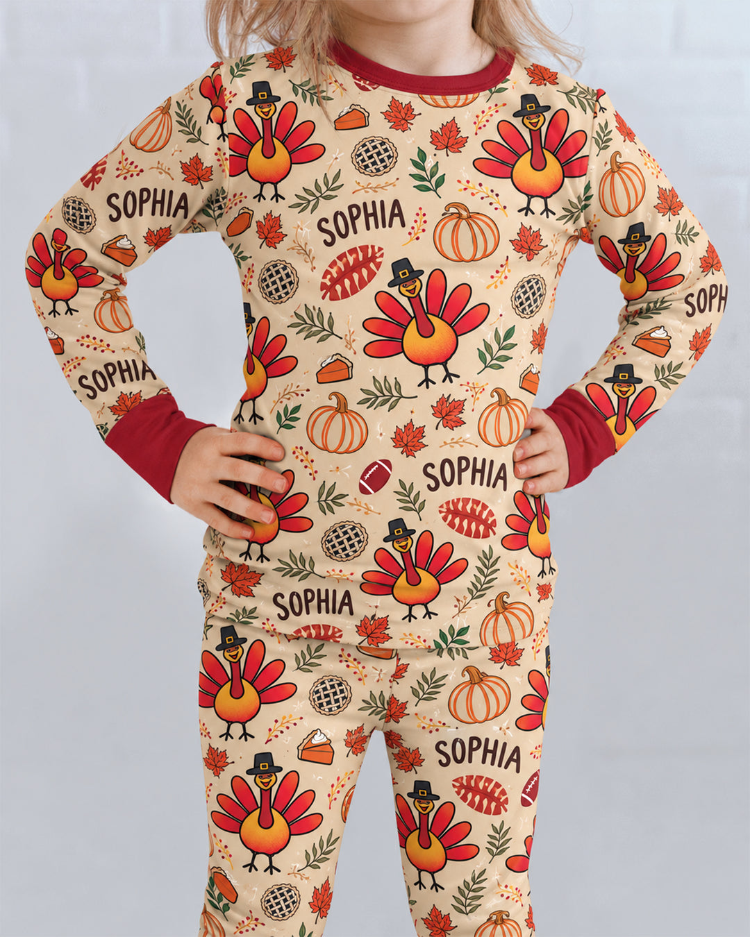 Thanksgiving Turkey Pattern Bamboo Two Piece Long Sleeve Pajama Set