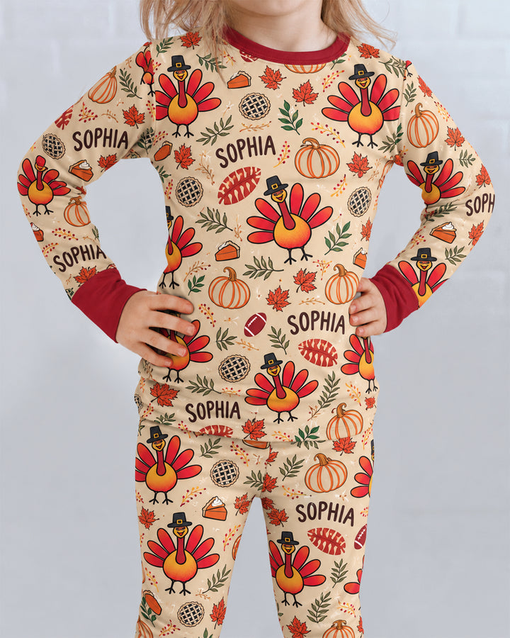 Thanksgiving Turkey Pattern Bamboo Two Piece Long Sleeve Pajama Set