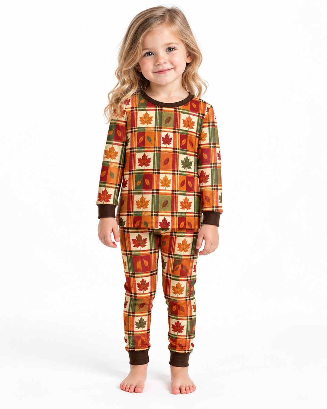 Maple Leaf Fall Vintage Plaid Bamboo Two Piece Long Sleeve Pajama Set
